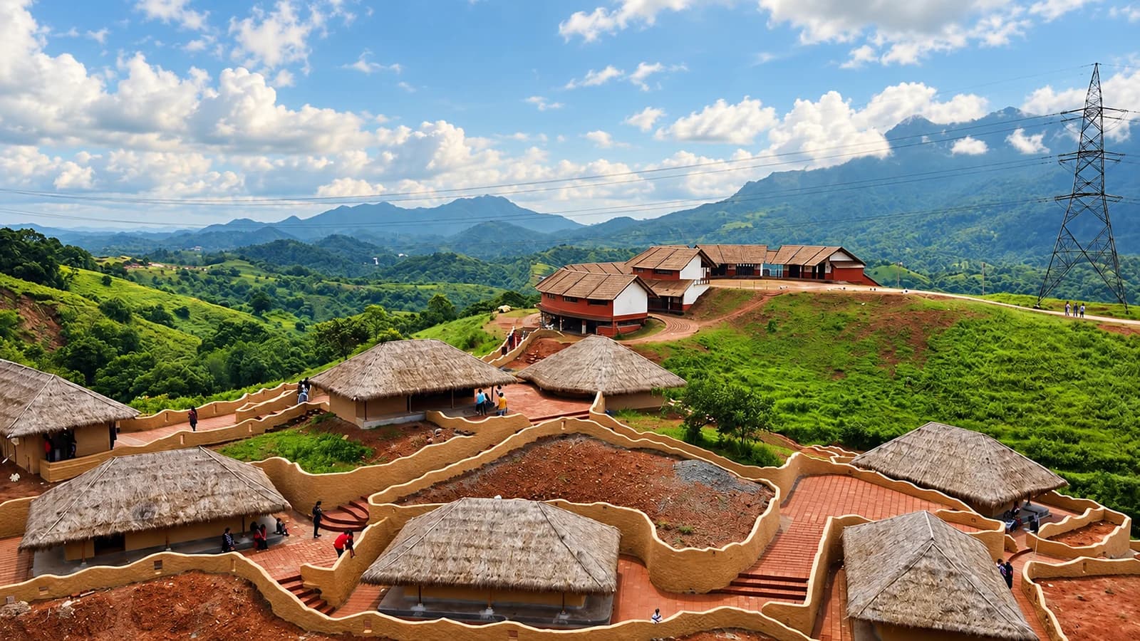 Thatched houses and winding paths at En Ooru heritage village